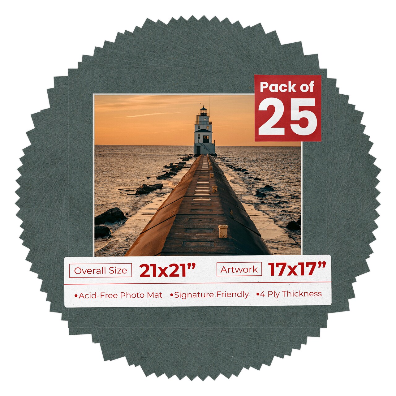 Dark Grey Suede Mat Board for 21x21 Frames - Fits 17x17 Photos